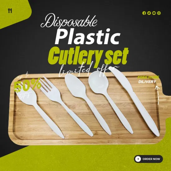 Posate in plastica usa e getta, lunghezza 145 mm, cucchiaio in plastica PS, bianco personalizzato per asporto